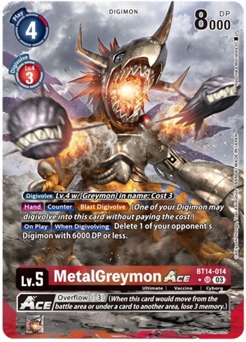 MetalGreymon Ace BT14-014 SR (Alternative Art) Digimon Card Game