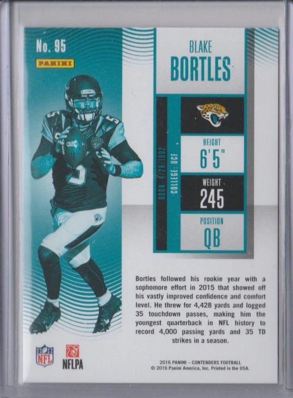 Blake Bortles 2016 Panini Contenders Playoff Ticket insert card 95 /249 - Image 2 of 2