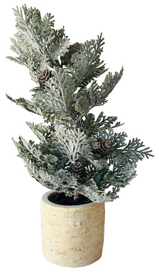 Small Flocked Artificial Pine Tree with Pinecones in Ceramic Pot 12'' Tall