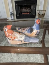 2 Tonala Pottery Birds Mexican Figurines Folk Art Rustic Birds. Pretty Vintage 