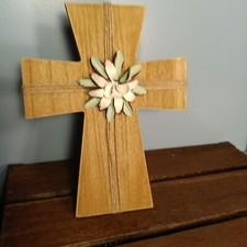 Hobby Lobby Wooden Easel Cross, Metal Flower, Rope Accents, Freestanding