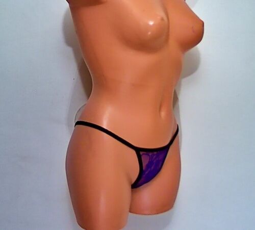 Purple Flower Lace Sheer Mesh Banded Thong Pantie Lingerie Sunwear - Picture 1 of 3