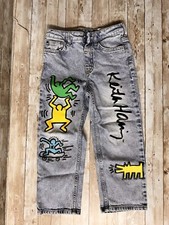 H M Rare Keith Haring Stone Washed Jeans Pants Size 5T Dog Skateboard Figures
