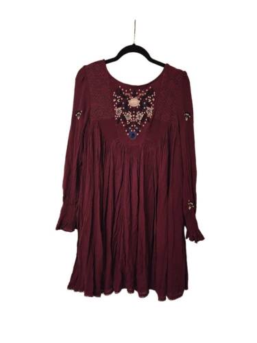 Free People Mohave Embroidered Plum Boho dress siz