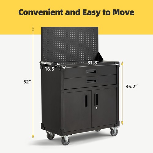 Rolling Tool Chest Tool Organizer Box with Lockable Wheels Pegboard Tool Cart - Picture 6 of 9