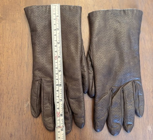 Vintage 1970's Italian Leather Gloves Rabbit Fur Lined Womens Size 7 1/2 Brown - Picture 11 of 12