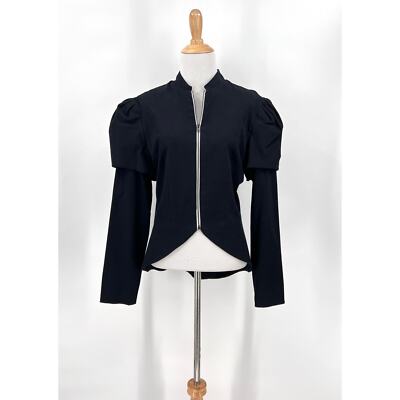 KATHARINE KIDD Convertible Zip Front Jacket Womens 12 Black Puff Sleeve Peplum 