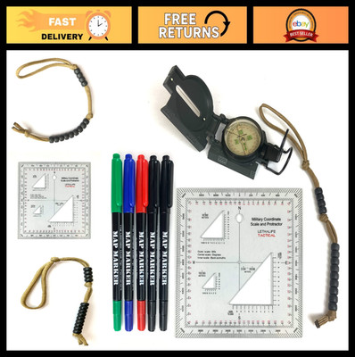 Complete Land Navigation Kit - Lensatic Compass, Protractor, Pace Counter & Map
