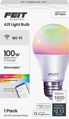 Smart LED bulb color changing tunable white works with voice control