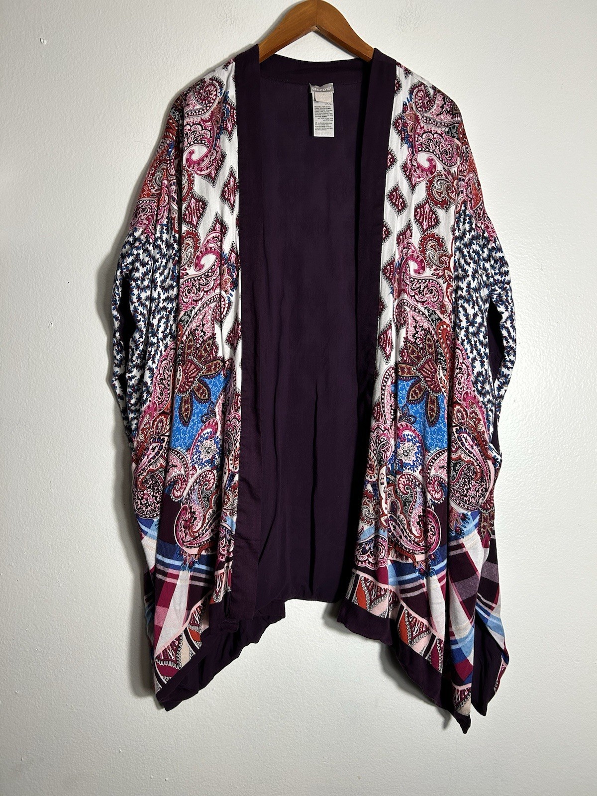 CHICO'S Multicolor Patchwork Print Open Front Car… - image 3