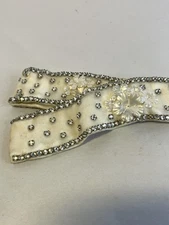 Ivory Satin Beaded Rhinestone Floral Belt Womens Snap Closure Formal Dress Sash