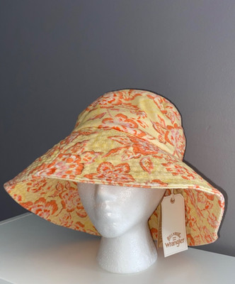 Wrangler x Billabong Orange Yellow Floral Cotton Floppy Bucket Hat Women s