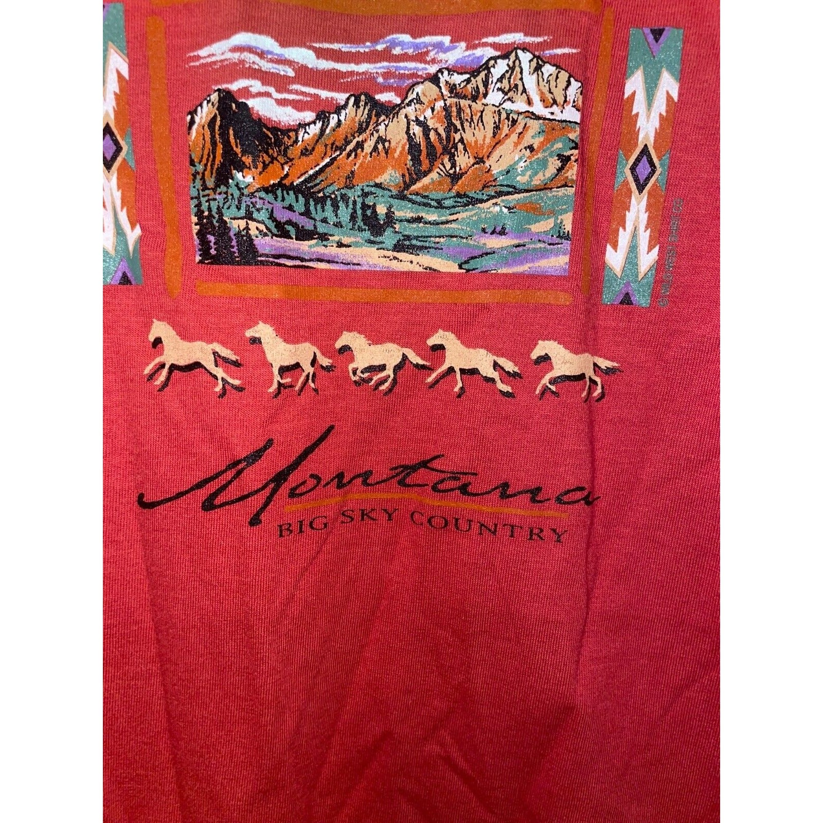 Vintage Montana Big Sky Country Shirt Red Graphic Tee 90s VTG Jerzees Small