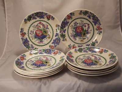 10  Mason's Strathmore Ironstone China Floral Saucers Blue 7''