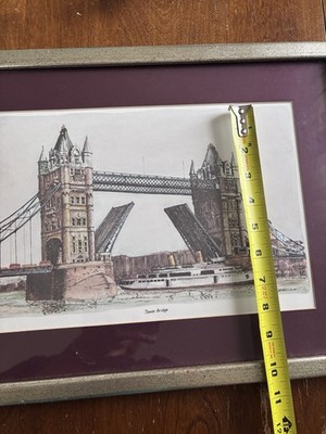 Wall art  Bernard Smith Vintage Framed Color Architecture Print  ''Tower Bridge'' 