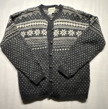 Vtg Eddie Bauer Wool Nordic Snowflake Fair Isle Cardigan Sweater USA Womens Med