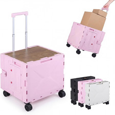 Goplus Foldable Utility Cart, Portable Rolling Crate Handcart with 4 Rotate Whee