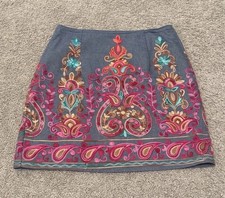 Entro Embroidered Floral Chambray A-Line Short Skirt Blue Size M