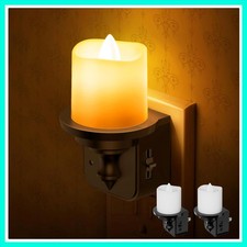 Flameless Candle Night Lights, Amber Plug-in 2 Pack, LED Candle with Light Se...