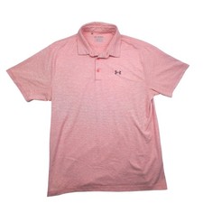 Under Armour Mens HeatGear Polo Shirt 2XL Red White Micro Stripe Loose Fit