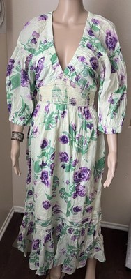 NWOT FREE PEOPLE Prairie GOLDEN HOUR Bohemian Flare Babydoll Maxi Dress sz L