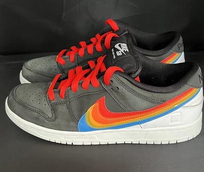 Nike Polaroid SB Dunk Low Pro Skate Shoes Black Rainbow Swoosh Red Laces US 9.5