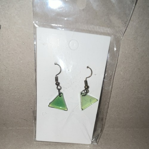 Green Triangle Resin Dangle/Drop Earrings Hook Closure, Lobe No Stone triangle