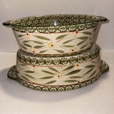 Lot Of 2 TEMPTATION By Tara Ovenware Old World Green Casserole 2 Qt, 1.5 Qt