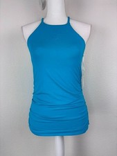 Anne Cole women's medium pool blue high neck tankini swim top built in bra NWT