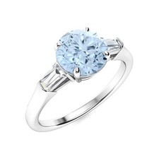 Aquamarine Gemstone Three-Stone Engagement Ring 925 Sterling Silver