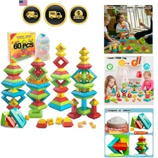 Stacking Toys Montessori Blocks 60 Pcs Educational STEM Toys for Toddlers 1-4