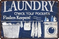 Laundry Vintage Tin Metal Sign Check Your Pockets Funny 8x12