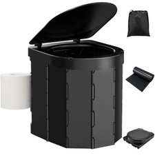 Portable Camping Toilet, Folding Toilet for Adults with Lid and Black