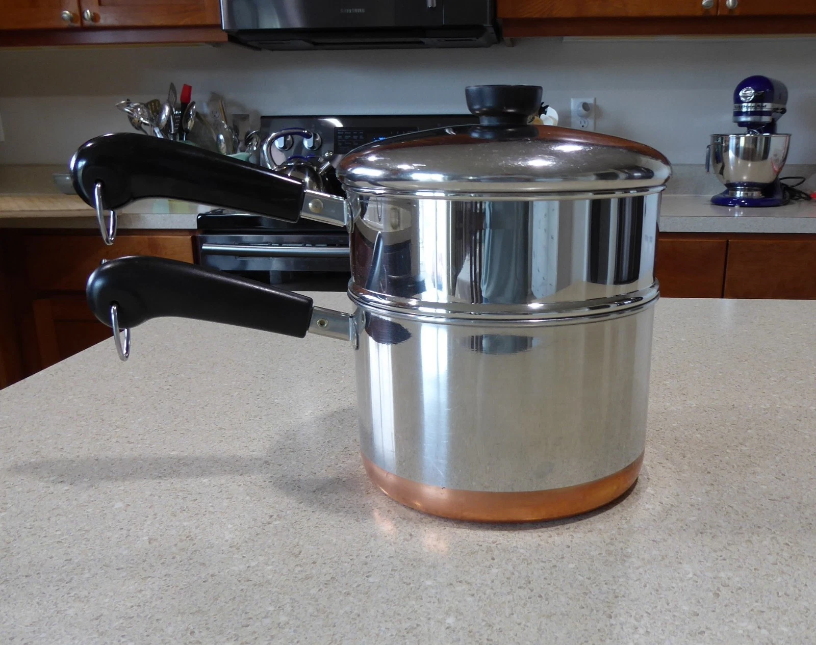 Vintage REVERE WARE Copper Bottom 3 Qt Saucepan & Steamer Insert w/Lid