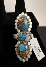 Sterling Silver Spiny Oyster Turquoise Adjustable 3 Stone Ring 925 Matte Finish