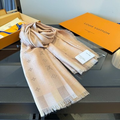 Louis Vuitton So Shine Monogram Shawl 140x140cm Silk Wool Blend Model 76337