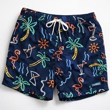 Chubbies Swim Trunks Mens Small Navy Tropical Flamingo Palm Tree 5.5" Lined