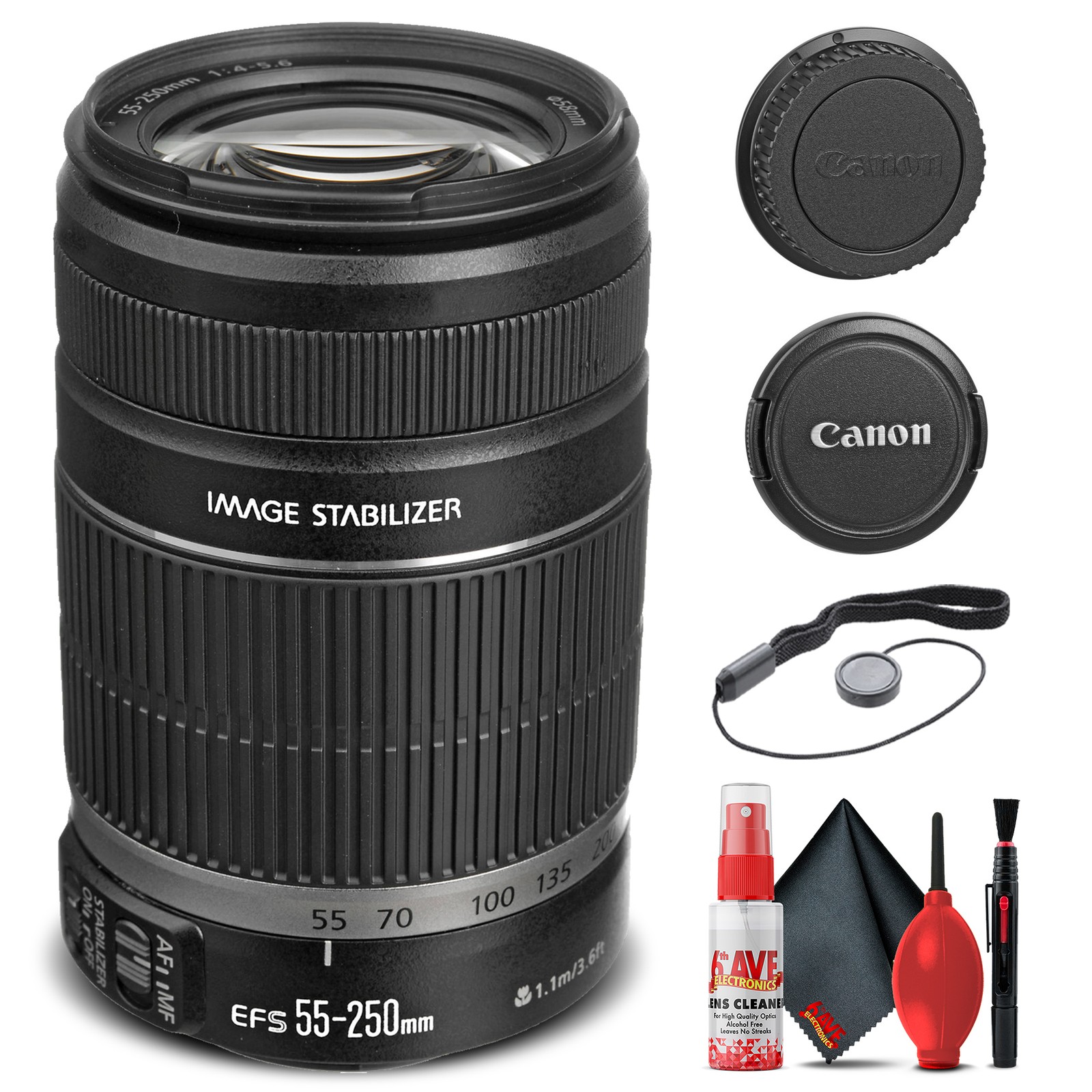 Объектив Canon EF-S 55-250 мм f/4-5,6 IS II (5123B006) + Фильтр + Держатель крышки + Многое другое