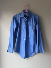 Vintage 70s 80s Blue Dress Shirt Men  s Small Duron Bardon Retro Poly Cotton