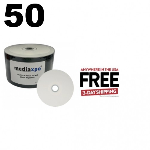 50 Grade A 52x CD-R 80min 700MB White Inkjet Hub (Shrink Wrap) ** 1-3 DAY