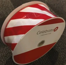Celebrate It Red White Candy Cane Stripes Jumbo Wired Ribbon 2.5" x 80' Holiday