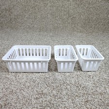 White Plastic Slotted Storage Baskets Set of 3 Drawer Organizers Bins