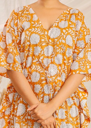 Vestido largo caftán indio caftán flor algodón para mamás playa cubierta - Imagen 7 de 7