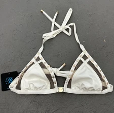 Honey Birdette EIVISSA Ivory White & Gold Studded Triangle Swim Bikini Top Small