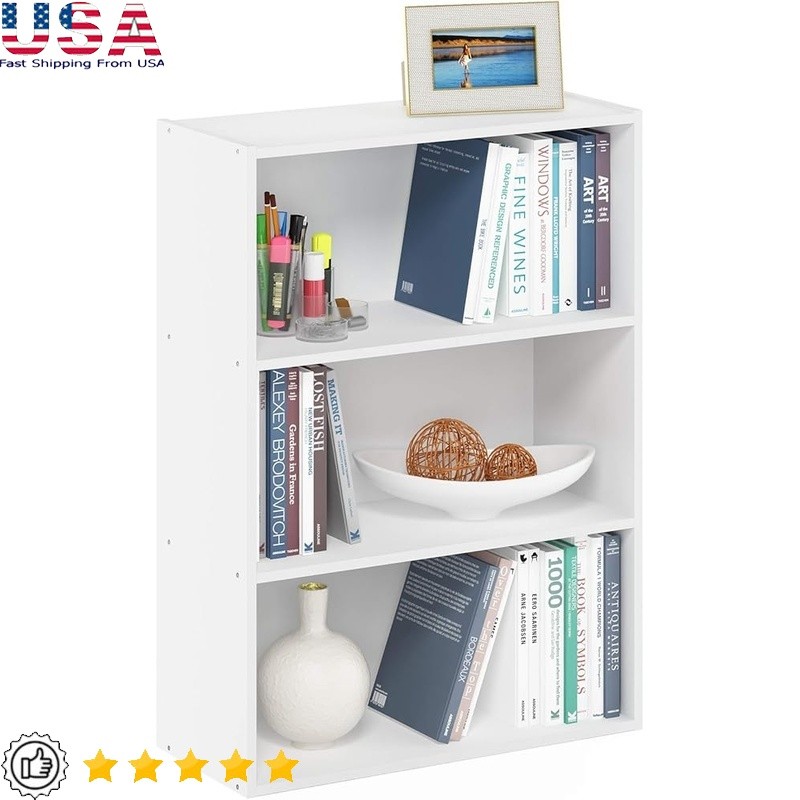 3-Tier Wide Bookshelf Sturdy Storage Bookcase Living Room Office Bedroom New