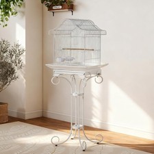 Vintage Wrought Iron Bird Cage - Rolling Stand,Stainless Bowls,Non-Toxic Coating