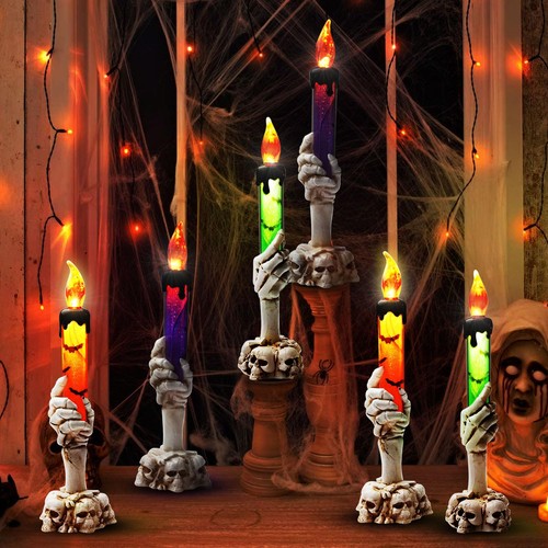 Halloween Decorations 6 Pack Skeleton Hands Hold Lighted Candle Light Stakes ... - Picture 2 of 6