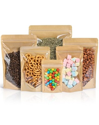 100 PCS Stand Up Pouches,5.5'' x 7.9'' Paper Bags With Window Clear Front Pouch...