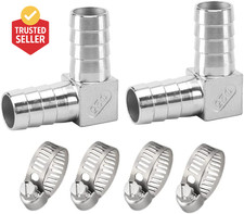 Stainless Steel Hose Barb Fitting 90 Degree Elbow 3/8" Barbed X 3/8" Barbed Righ