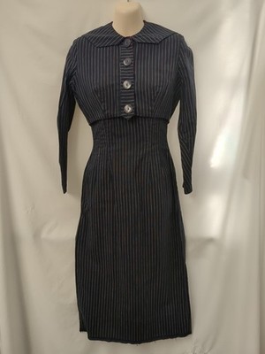 Vintage 60s Betty Barclay Jacket Dress Navy Blue Pin Stripe Column Sheath XS S